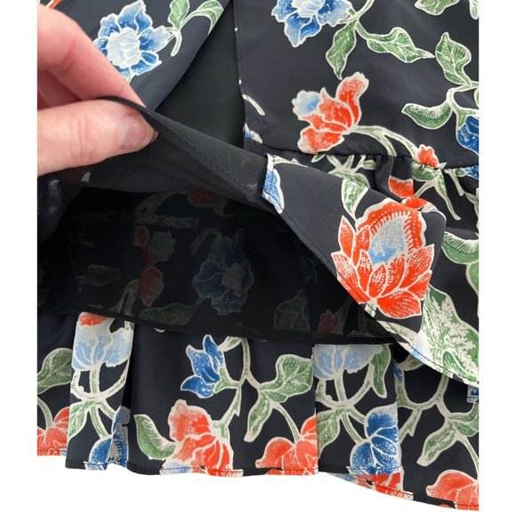 Joie Derwin 100% Silk Racerback Ruffle Tank Camisole Lined Black Floral Print XS - Picture 6 of 9